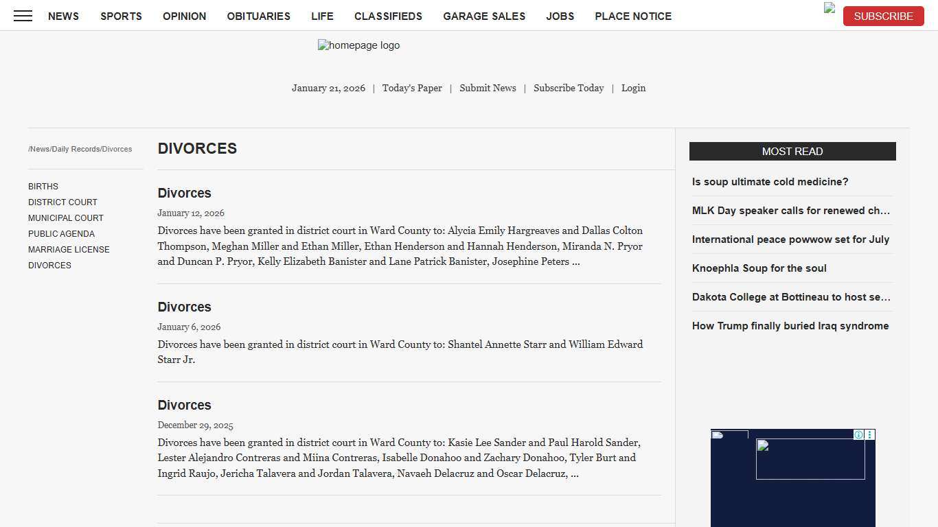 Divorces | News, Sports, Jobs - Minot Daily News